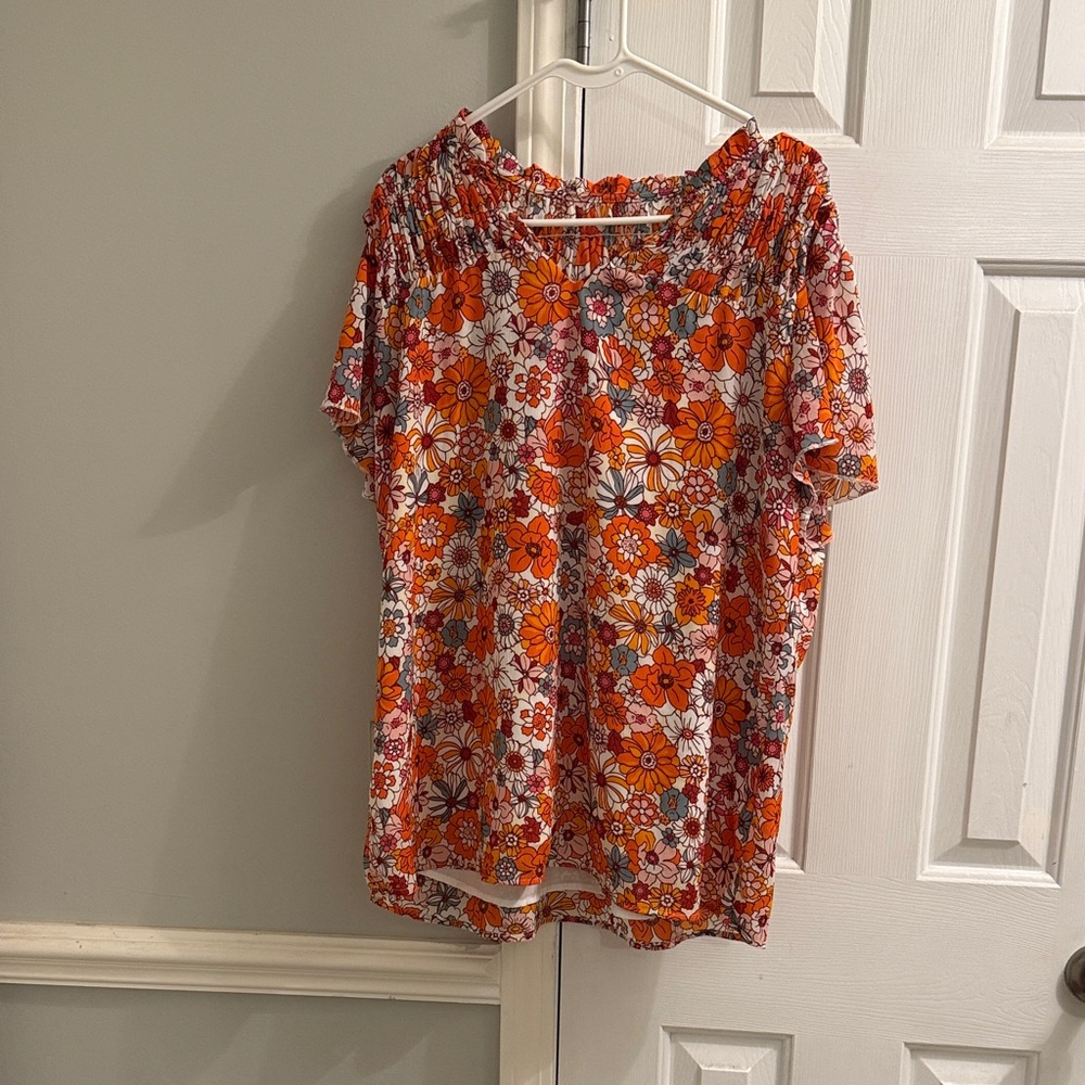 Amazon Orange Floral Blouse